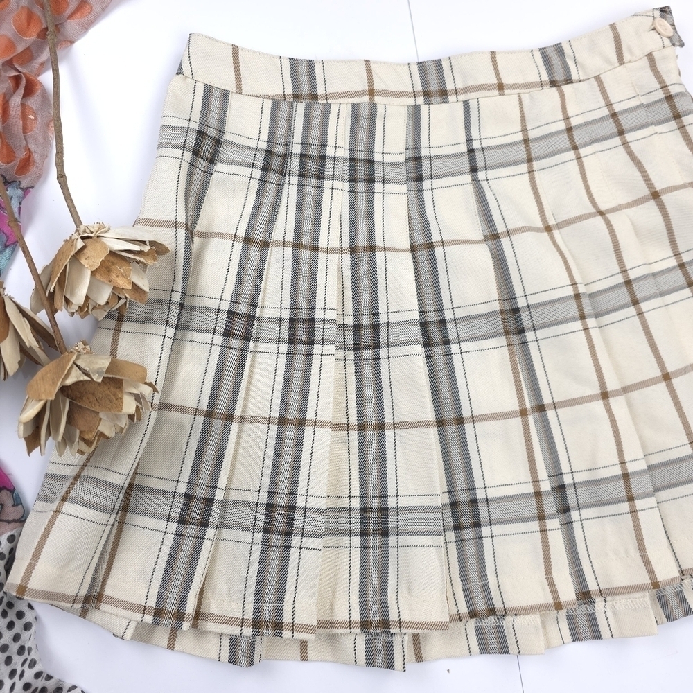 Hesperus Plaid Cream and Brown Women's Skirt Sz 6 Junior Lg - Picture 8 of 8